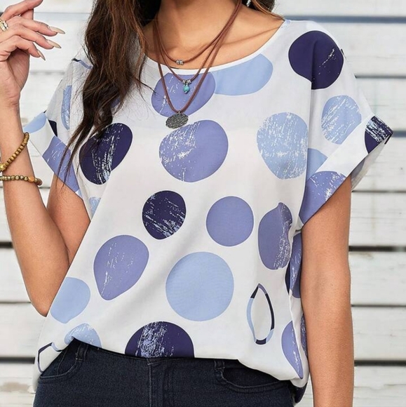 Emery Rose White Gray Women's Polka-dot Round Neckline Plus Size 4XL - Picture 10 of 12